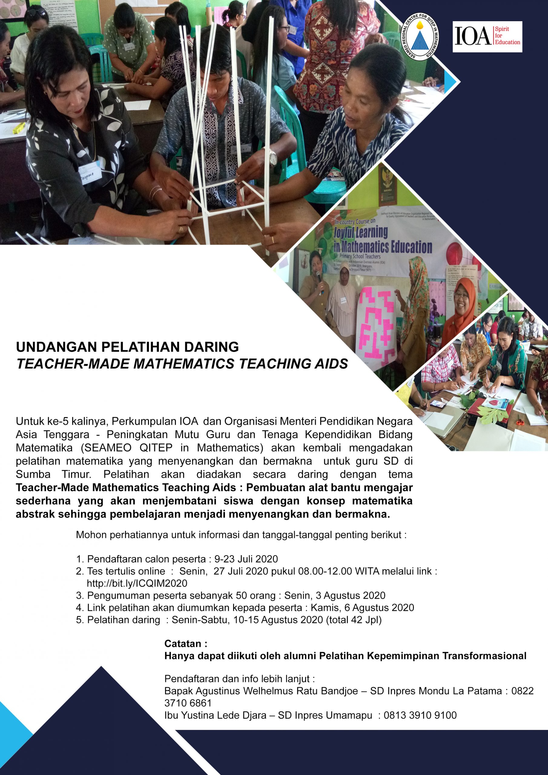 PELATIHAN DARING UNTUK GURU SUMBA TIMUR : TEACHER-MADE MATHEMATICS TEACHING AIDS, 10-15 AGUSTUS 2020